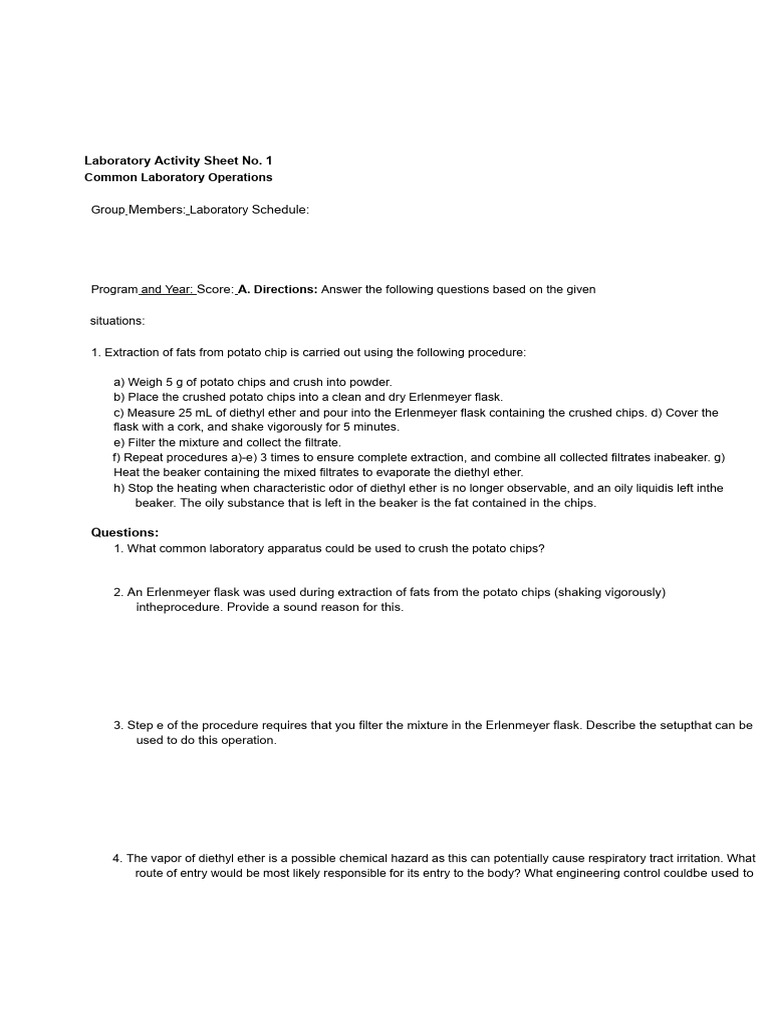 Laboratory Operations and Safety Procedures | PDF | Chemistry