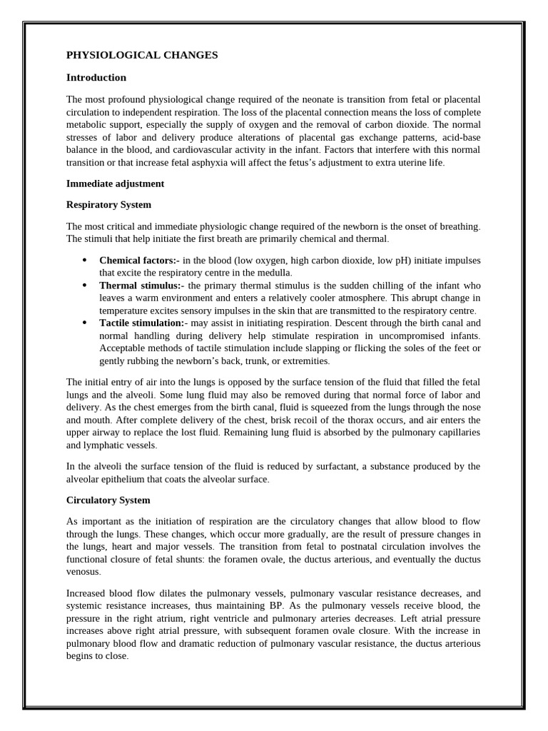 Physiological Changes in Newborn | PDF | Lung | Anatomy
