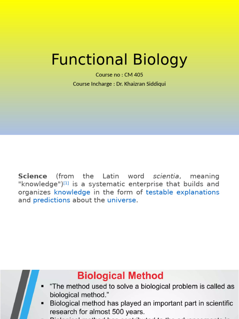 Functional Biology Lecture 1 | PDF
