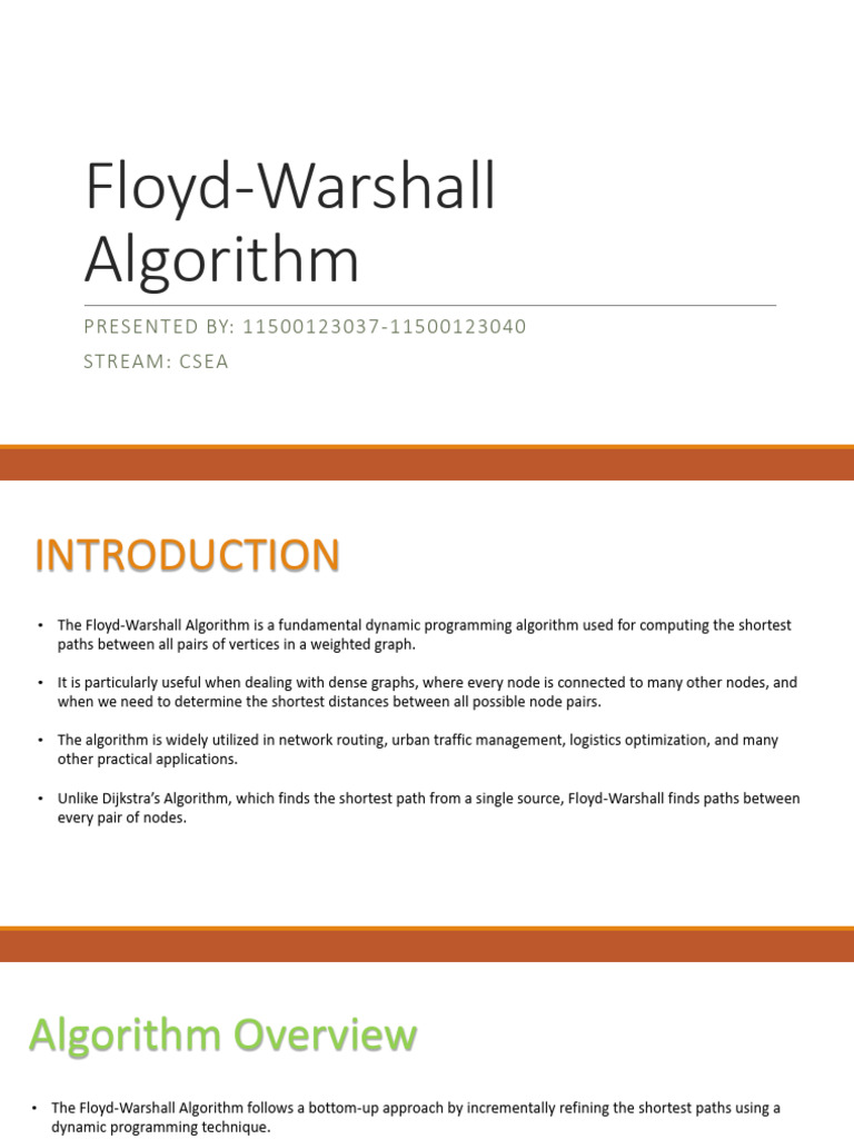 Floyd-Warshall Algorithm Overview | PDF | Computer Science | Algorithms ...