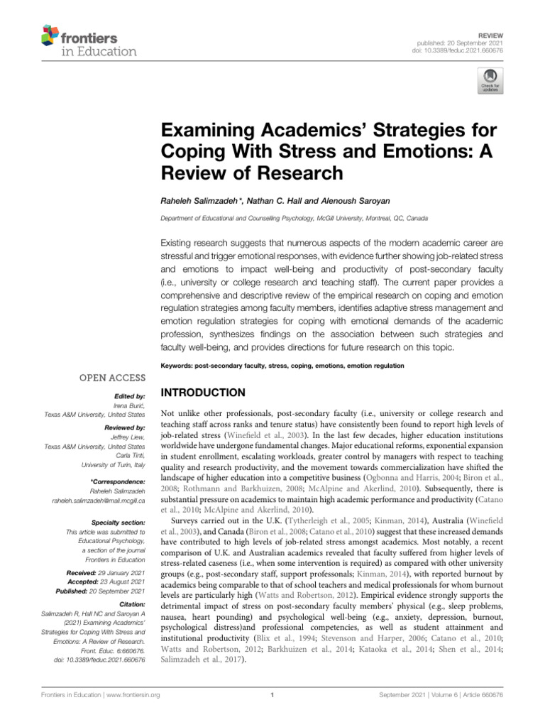 Examining Academics' Strategies For Coping With Stress and Emotions ...