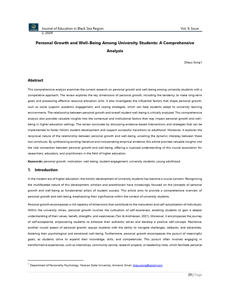 Personal Growth and Well-Being Among University Students | PDF | Well ...