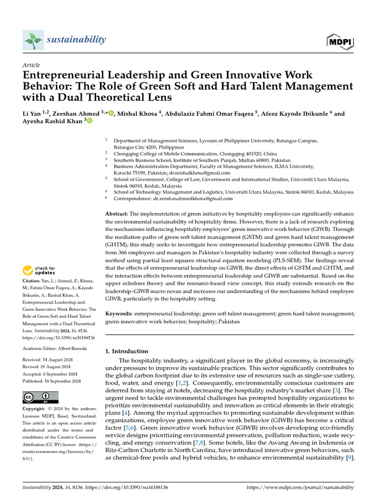 Entrepreneurial Leadership & Green Innovation | PDF | Leadership ...