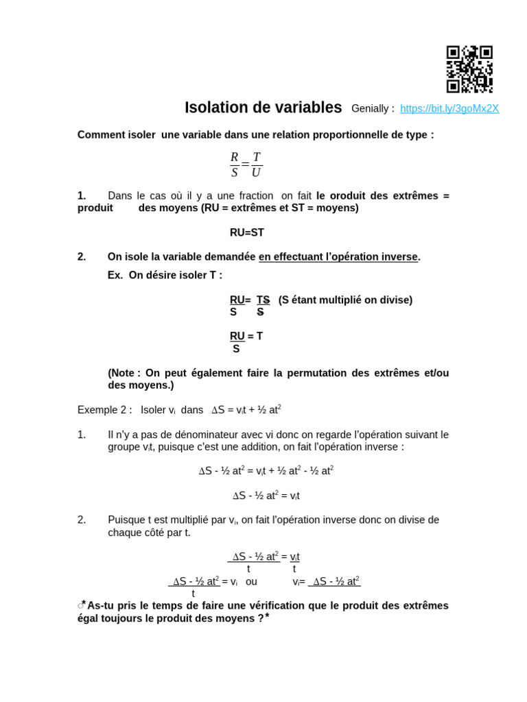 Isolation de variables en mathématiques | PDF