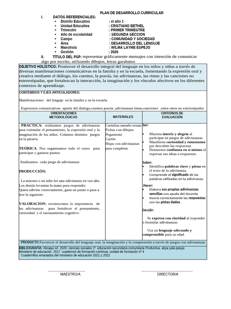 PLAN DE DESARROLLO CURRICULAR (1)wilma | PDF | Educación en artes ...
