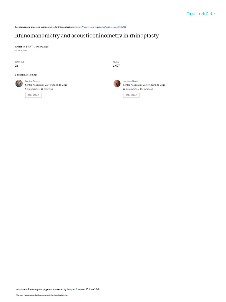 Rhinomanometry and Acoustic Rhinometry in Rhinoplasty | PDF | Rhinology ...