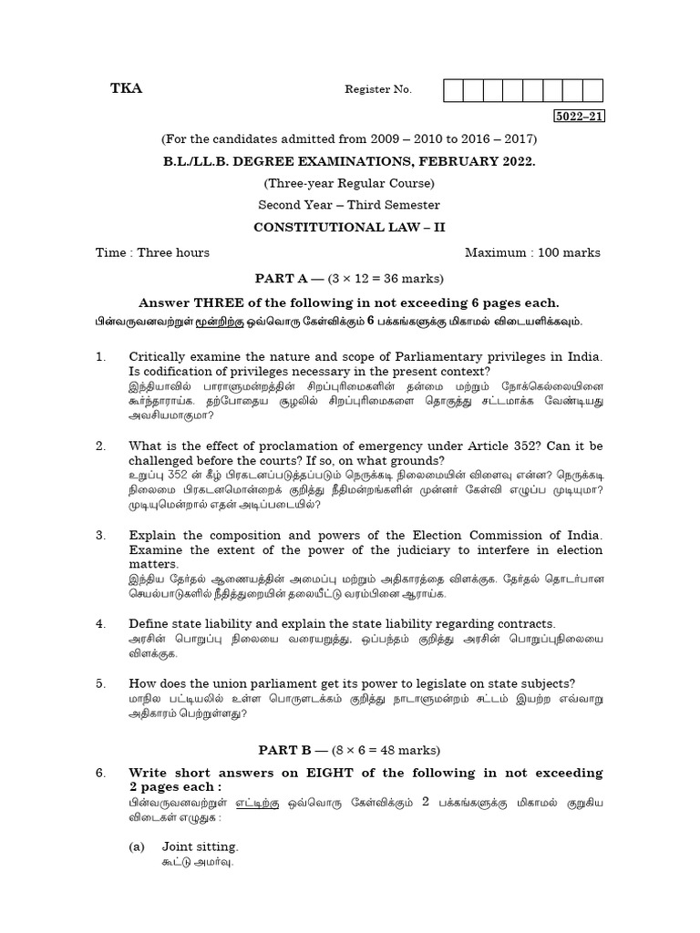 Constitutional Law Exam Questions 2022 | PDF | Supreme Court Of India ...