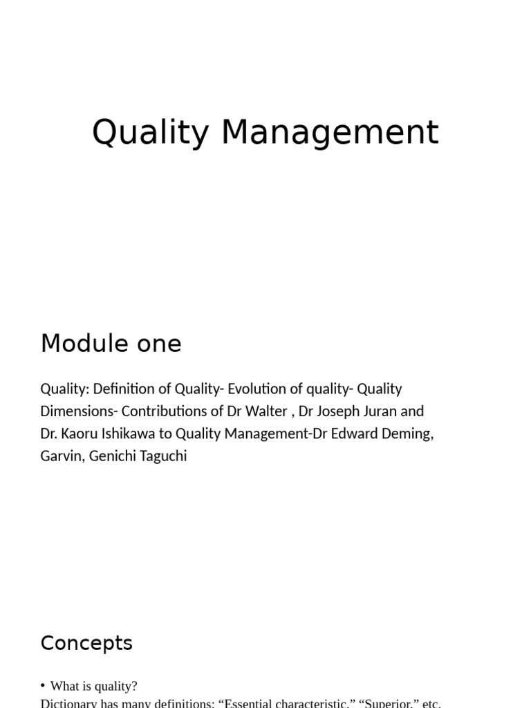 Understanding Quality Management Concepts | PDF | Quality Management ...