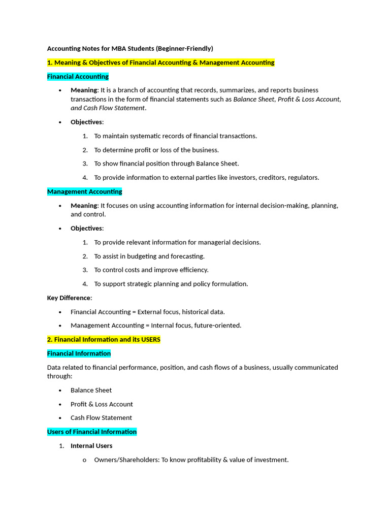 Essential Accounting Notes for MBA Students | PDF | Debits And Credits ...