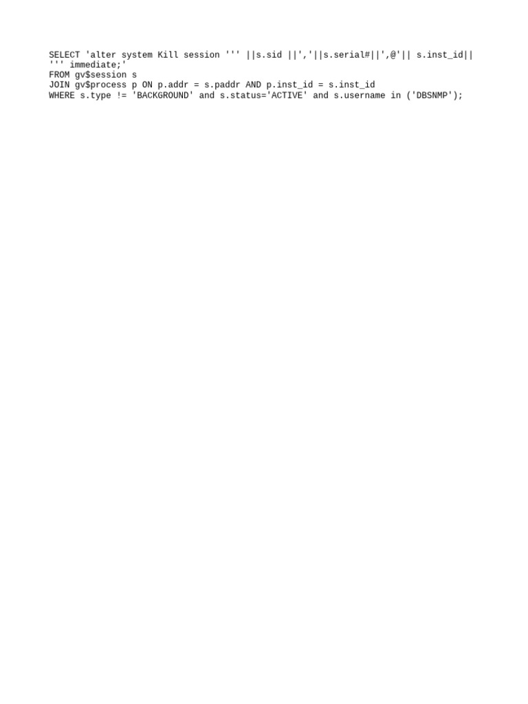Kill Active DBSNMP Sessions SQL Query | PDF