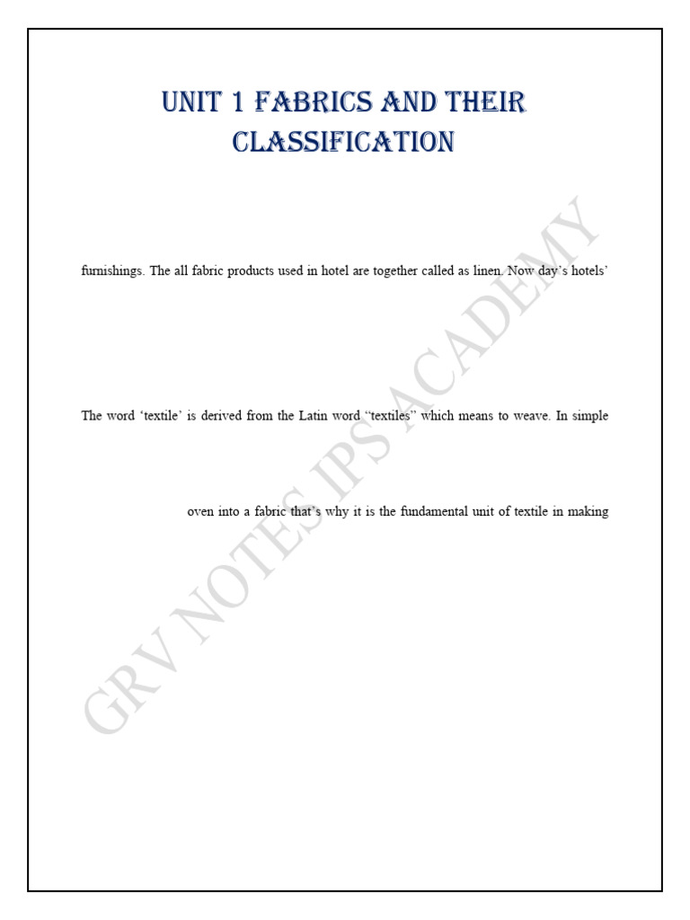 Fabrics and Textile Fiber Classification | PDF | Textiles | Yarn
