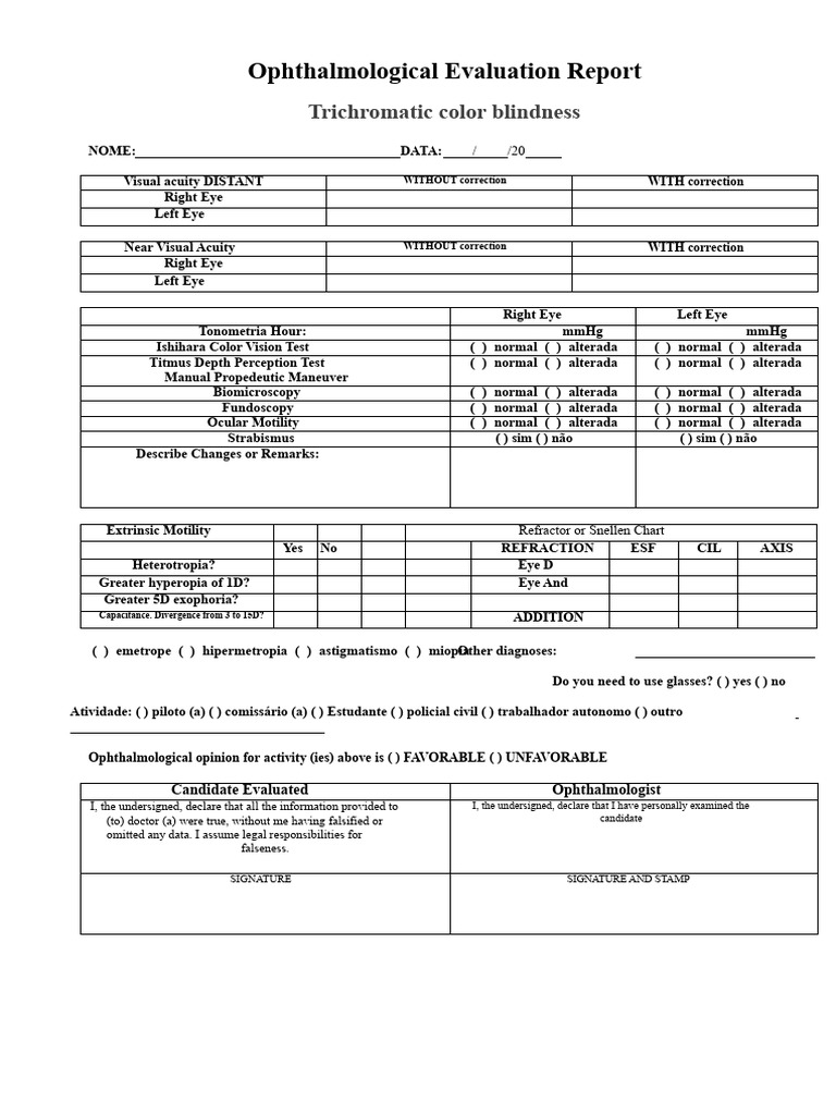 Ophthalmological Evaluation Report | PDF | Vision | Sensory Organs