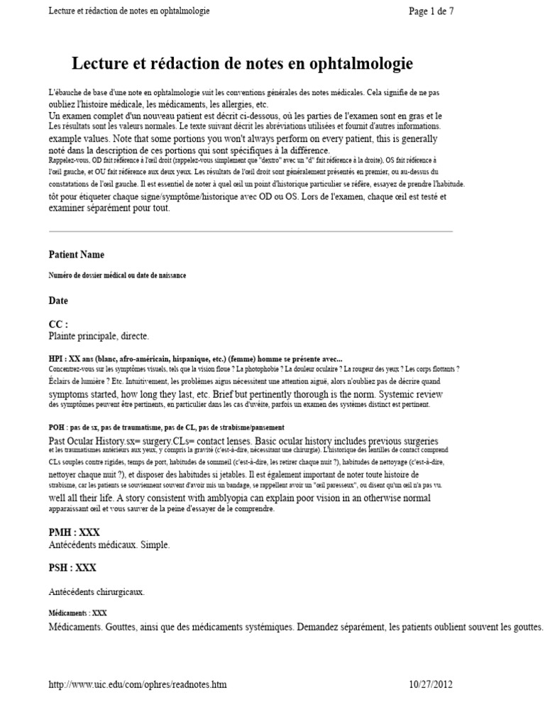 Notes en ophtalmologie : Guide de rédaction | PDF | Ophtalmologie | Œil ...