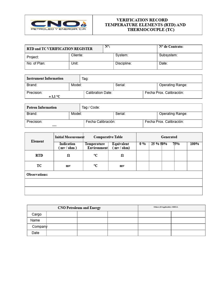 RTD and TC Verification Record | PDF