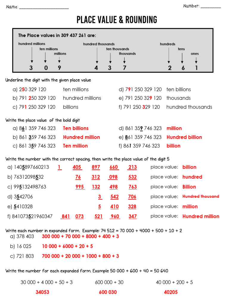 Rounding and Place Value Practice | PDF | Arithmetic | Mathematics