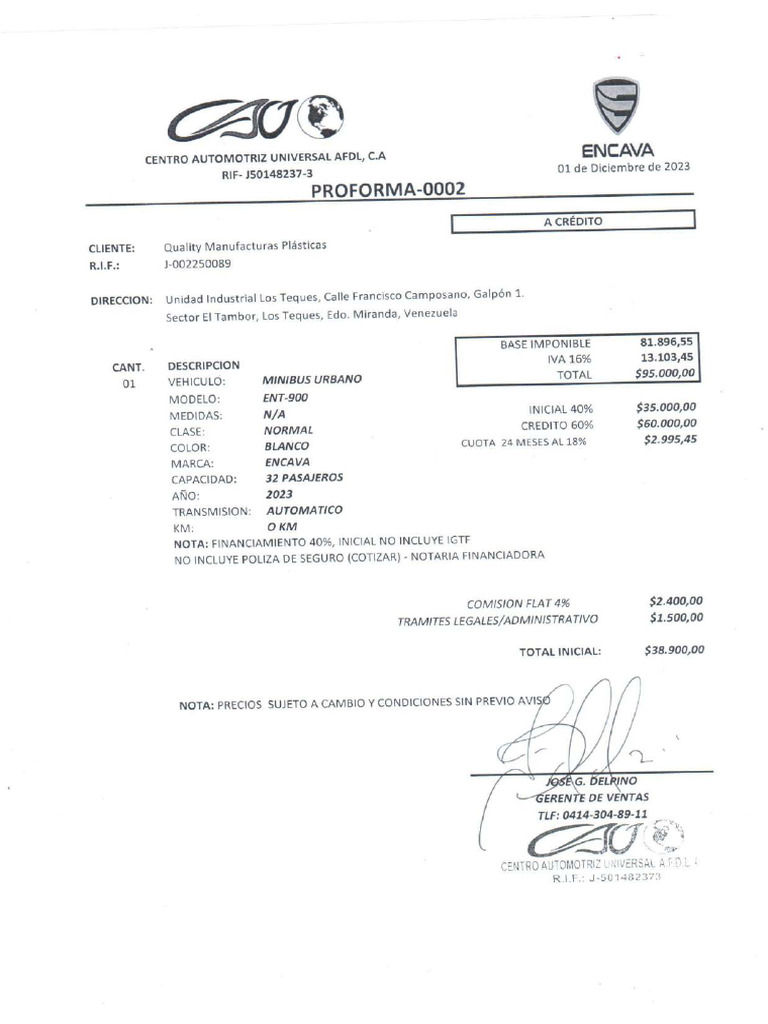 Proforma #0002-Quality (Ent-900-Automatico) | PDF
