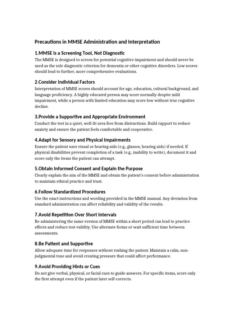 MMSE Administration and Interpretation Guide | PDF | Cognition