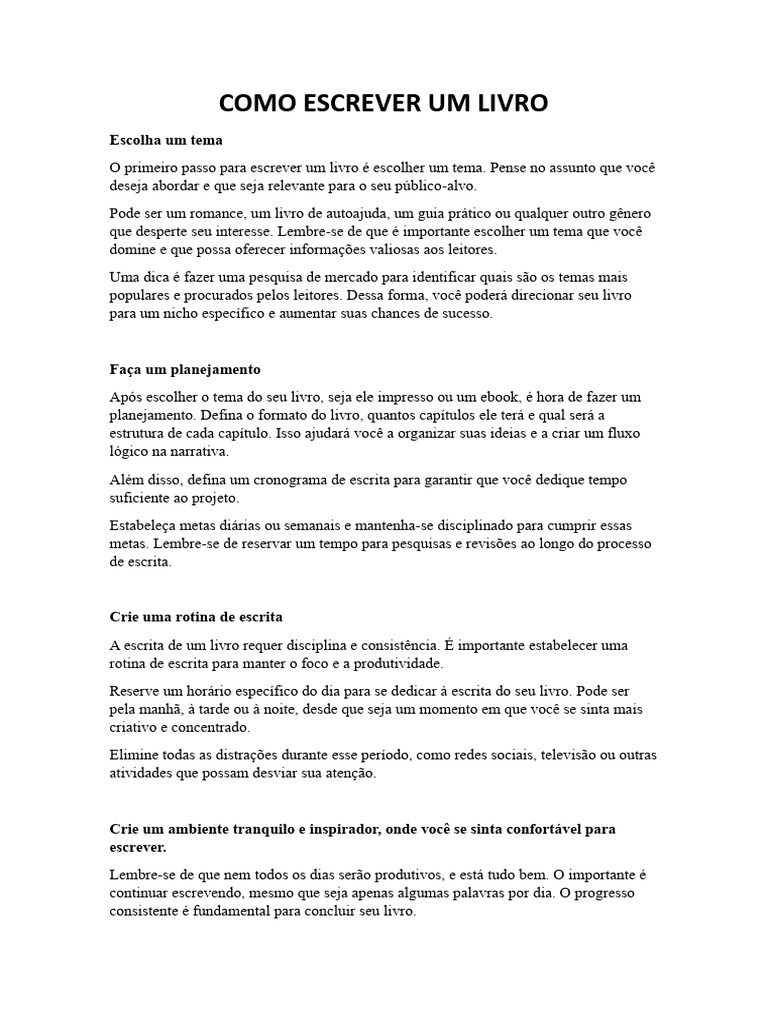 Dicas Práticas para Escrever um Livro | PDF | Livros | Narrativa