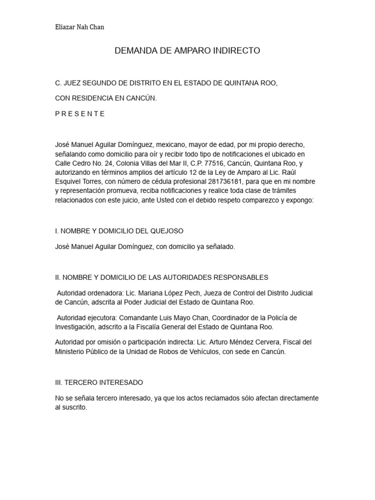 Demanda de Amparo Indirecto en Cancún | PDF | Gobierno | Justicia