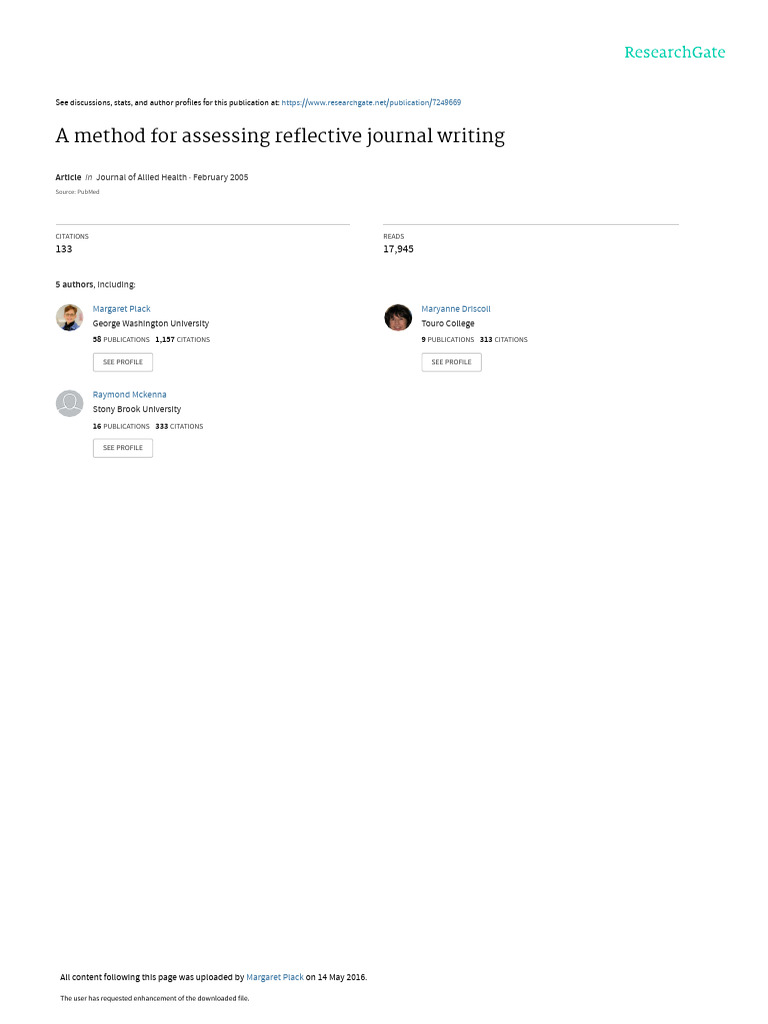 Assessing Reflective Journal Writing | PDF | Cognition