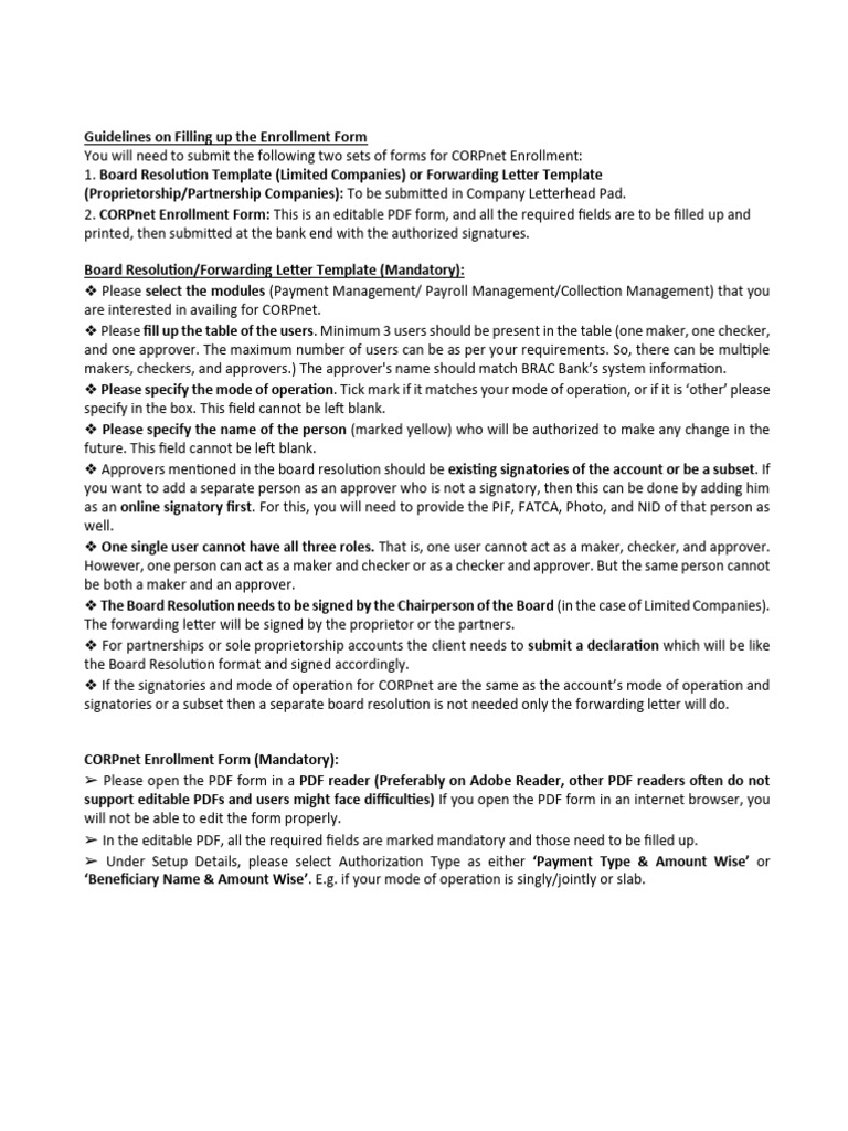 CORPnet Enrollment Form Guidelines | PDF | Software | Computing