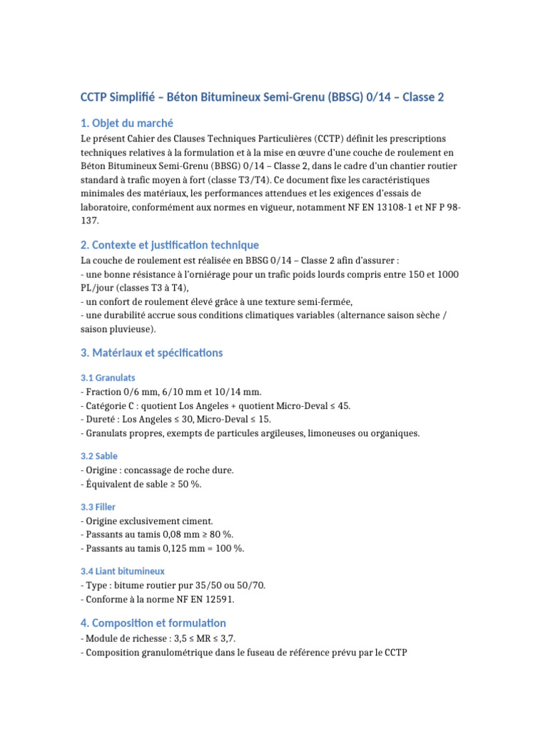 CCTP BBSG 0/14 Classe 2 pour Routes | PDF | Béton | Matériaux