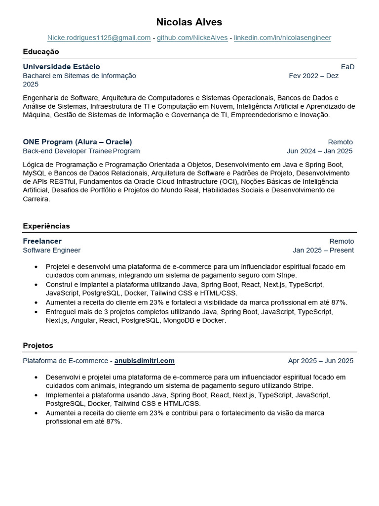 Perfil de Nicolas Alves - Desenvolvedor Back-end | PDF | Java ...