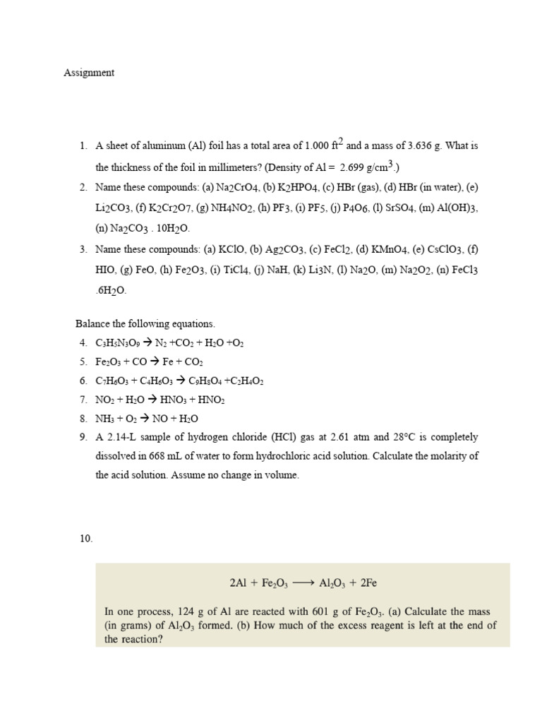 Chem Assignment | PDF