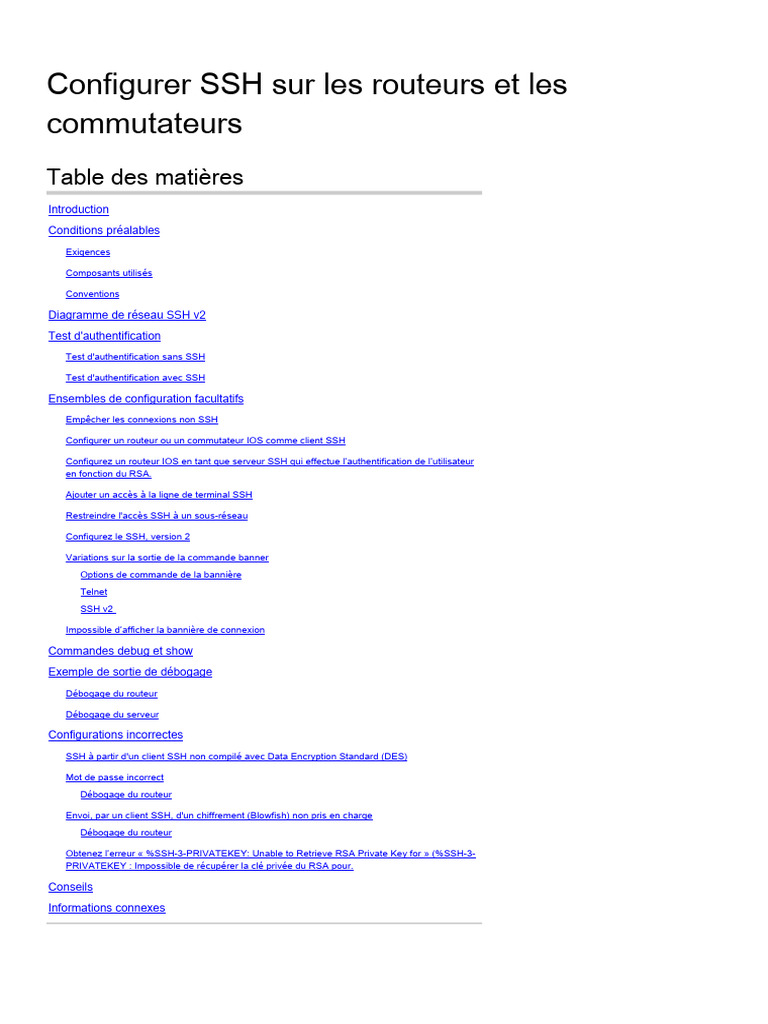 Configuration SSH sur Cisco IOS | PDF | Enveloppe de protection ...