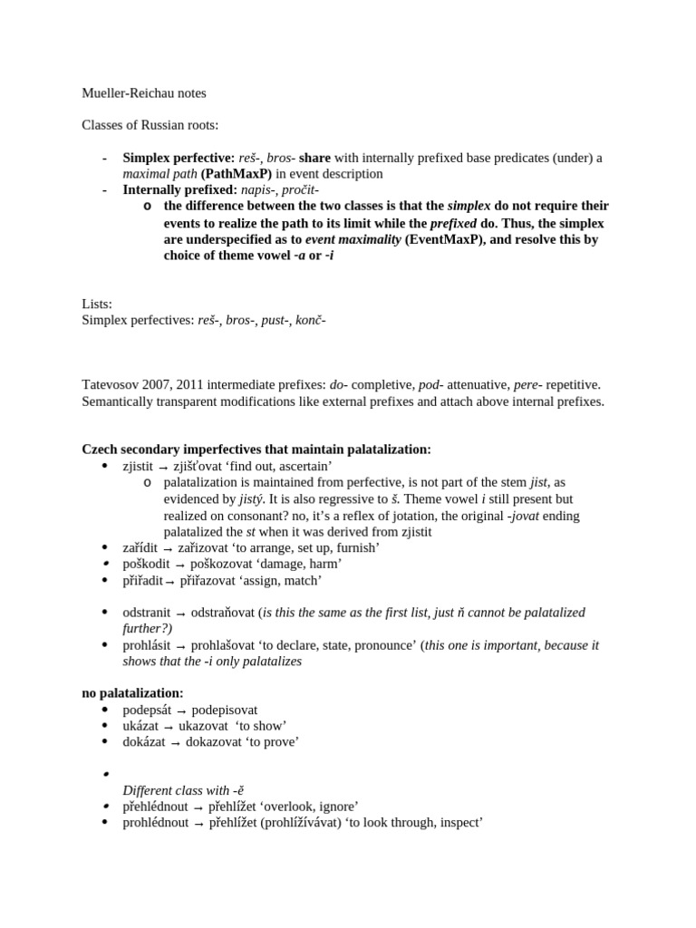 Mueller-Reichau - Verb Stem Notes | PDF