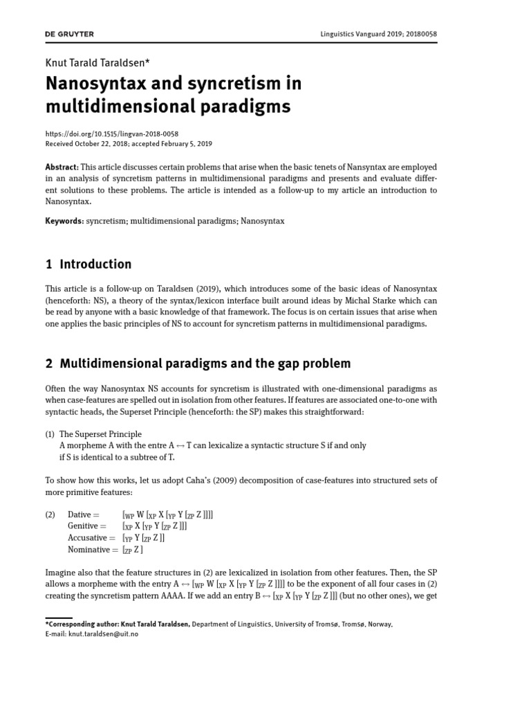 Nanosyntax and Syncretism Issues | PDF | Grammatical Gender ...