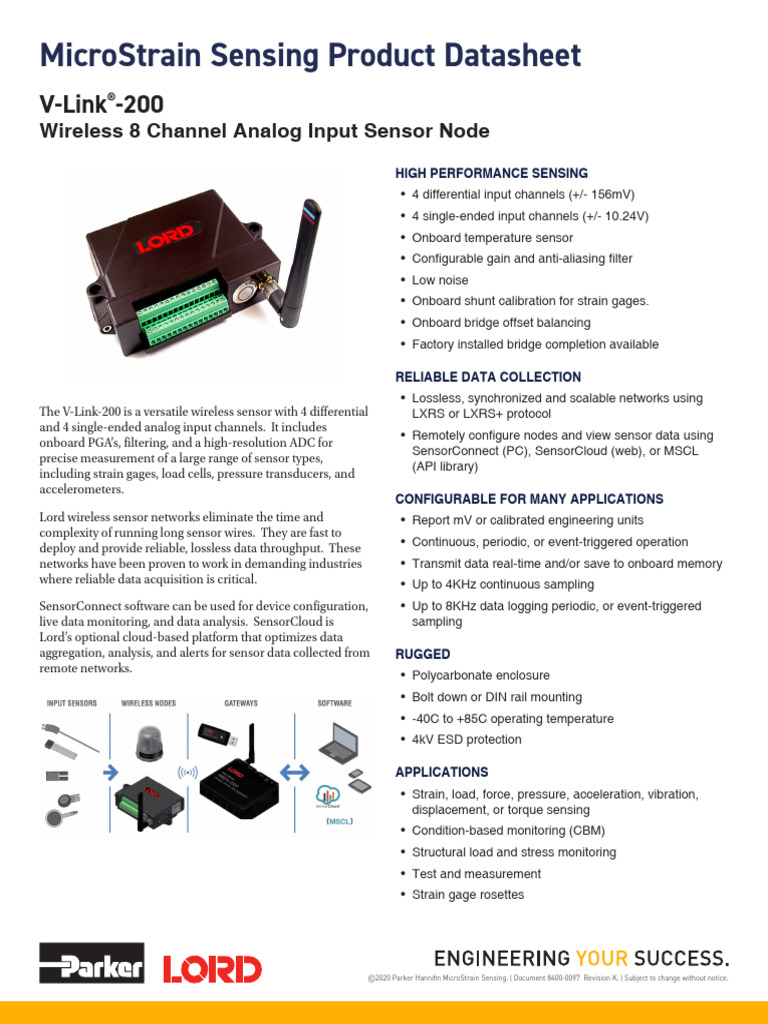 V-Link®-200 Wireless Sensor Datasheet | PDF | Sensor | Analog To ...