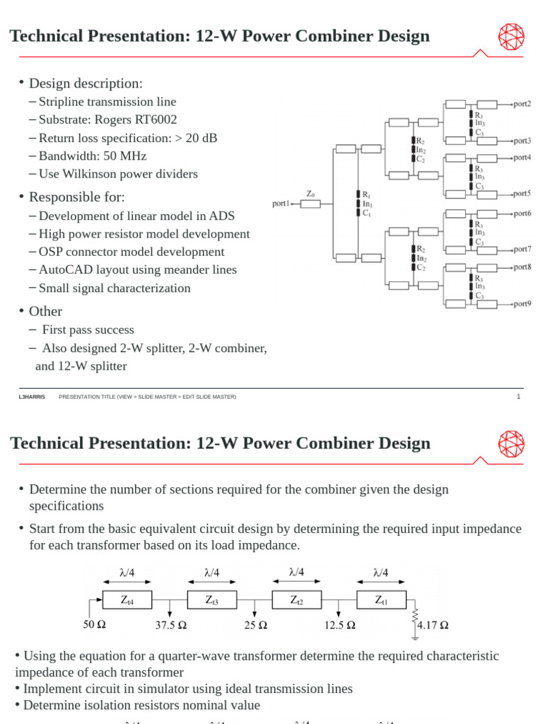 12-W Power Combiner Design Overview | PDF | Transmission Line | Resistor