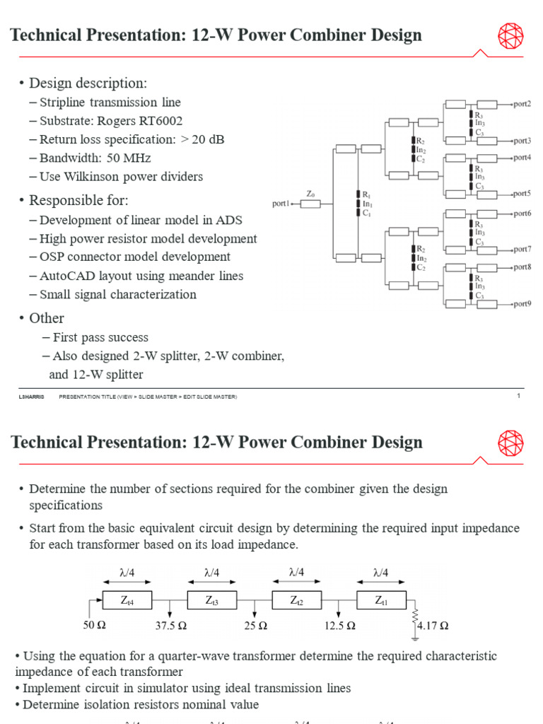 12-W Power Combiner Design Overview | PDF | Transmission Line | Resistor