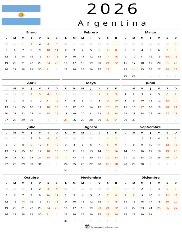 Calendario 2026 Argentina con Feriados | PDF