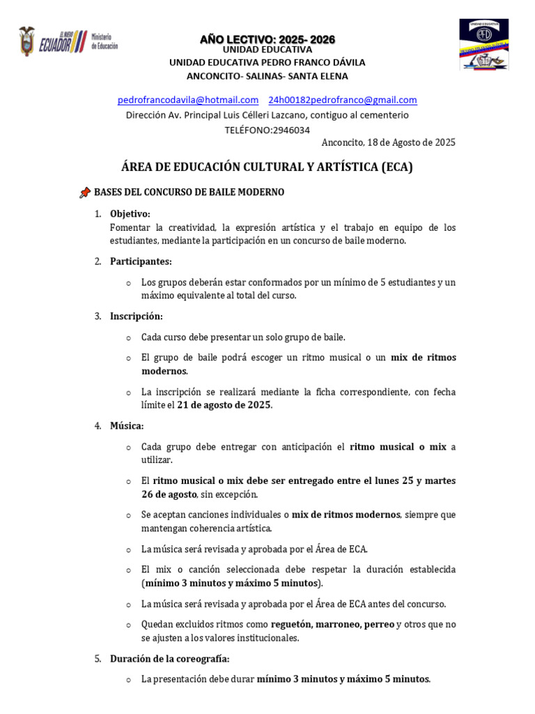 Bases Concurso de Baile Moderno 2025 | PDF | Bailes | Ritmo