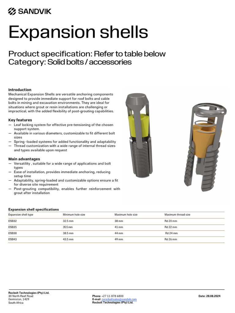Expansion Shells Specification Sheet | PDF | Screw