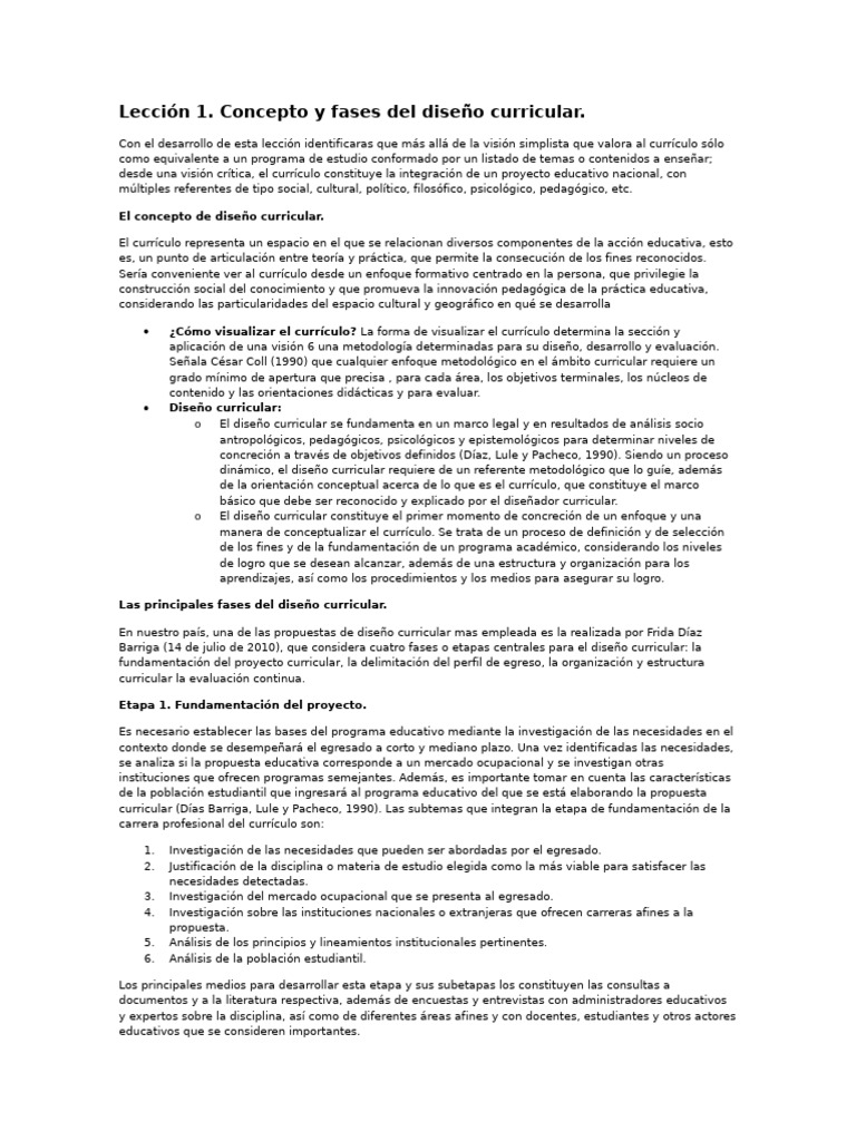Fases del Diseño Curricular Educativo | PDF | Plan de estudios | Diseño