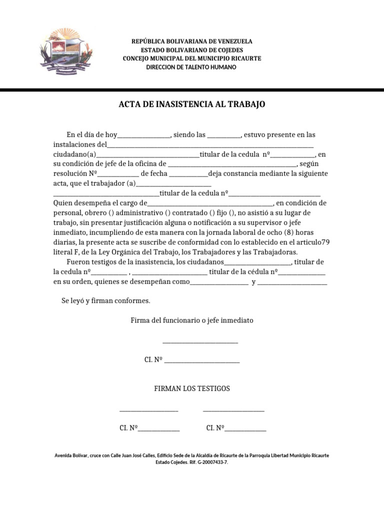 Acta de Inasistencia Laboral en Ricaurte | PDF | Gobierno