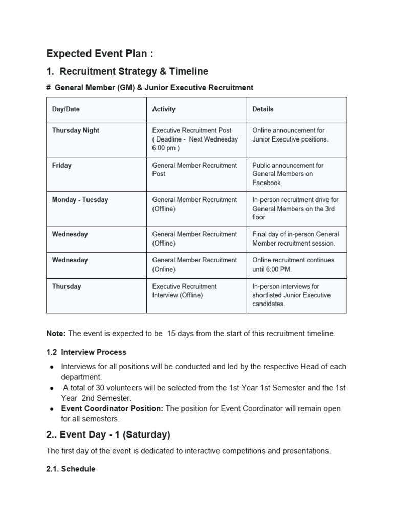 Event Recruitment and Schedule Plan | PDF