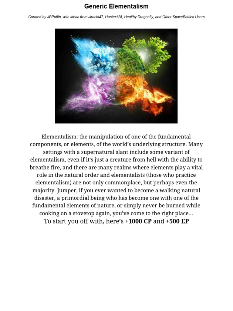 Generic Elementalism JumpChain | PDF | Knowledge | Water