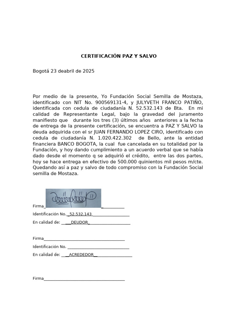 Certificación de Paz y Salvo 2025 | PDF