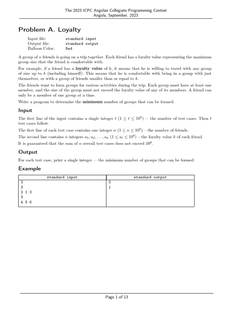 2023 ICPC Angola Programming Contest Problems | PDF | Computer Programming
