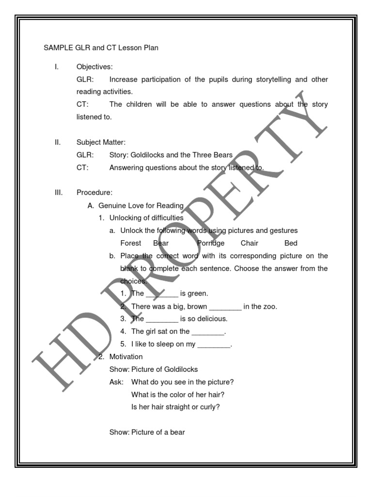 GLR and CT Lesson Plan for Goldilocks | PDF