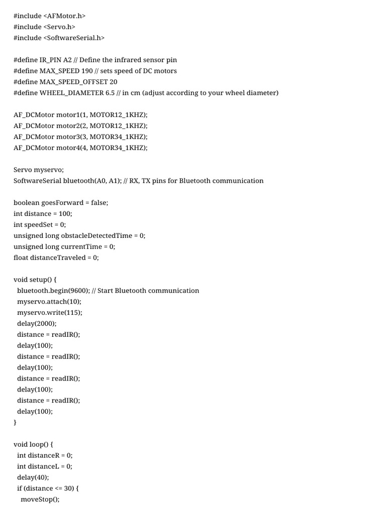 Arduino Obstacle Avoidance Robot Code | PDF