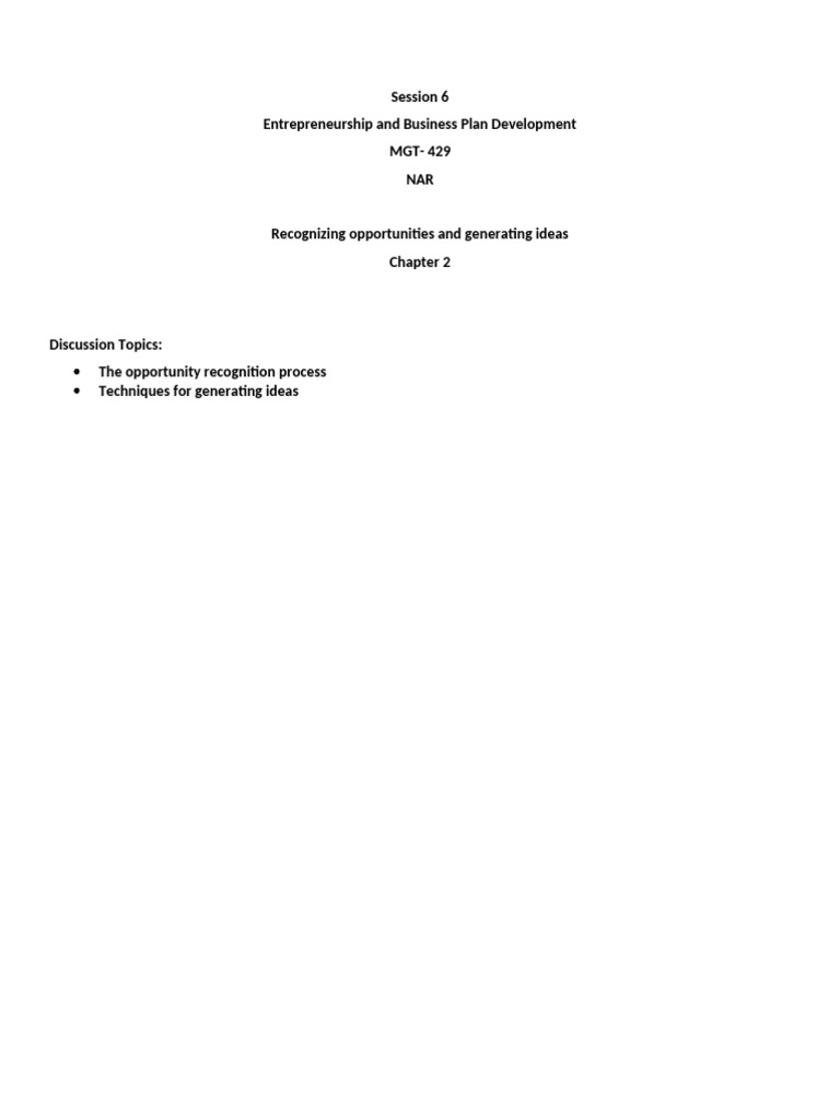 Session-6 - Recognizing Opportunities and Generating Ideas - Skipped in ...
