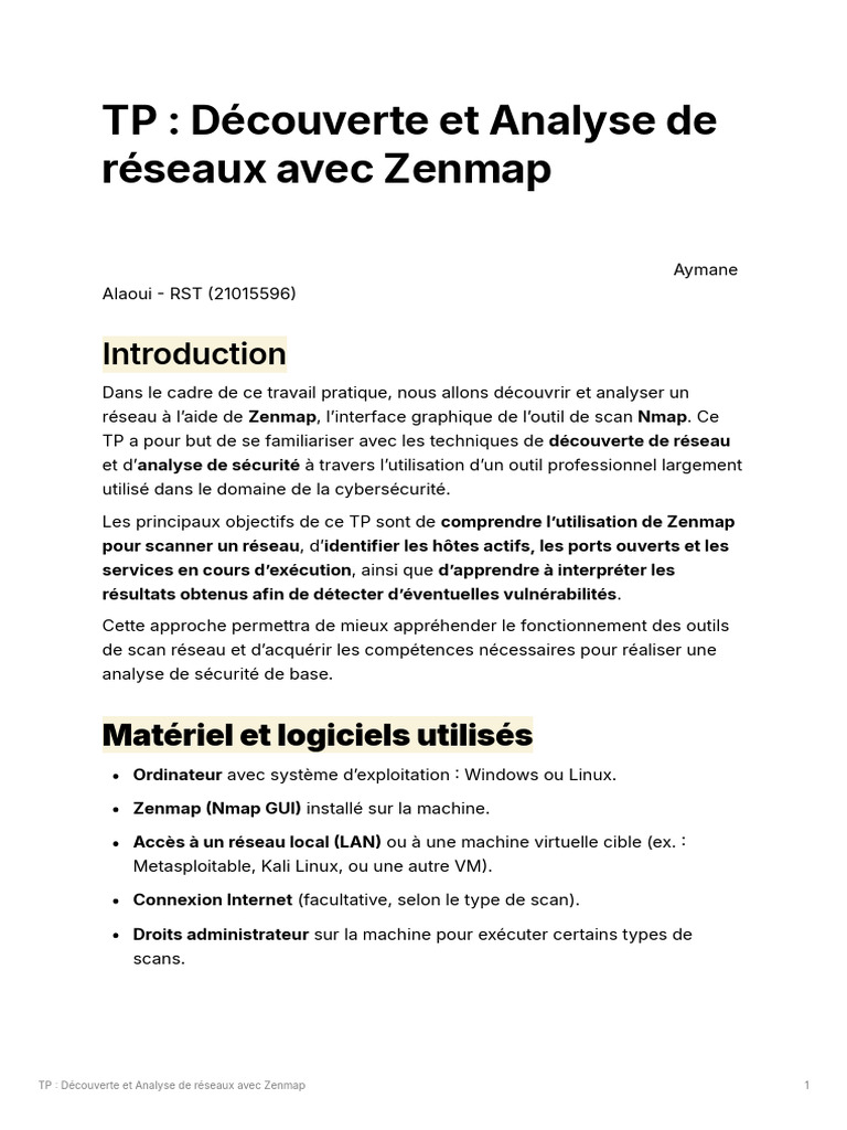 Analyse de réseau avec Zenmap et sécurité | PDF | Système de noms de ...