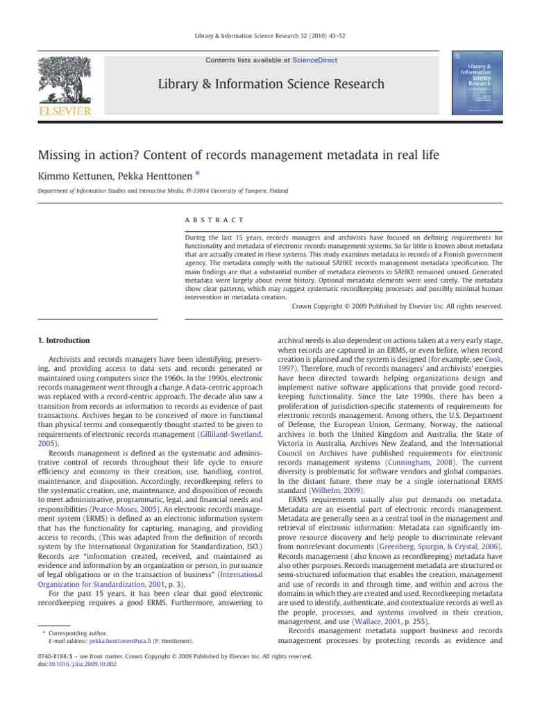 Examining Metadata in Records Management | PDF | Metadata | Records ...