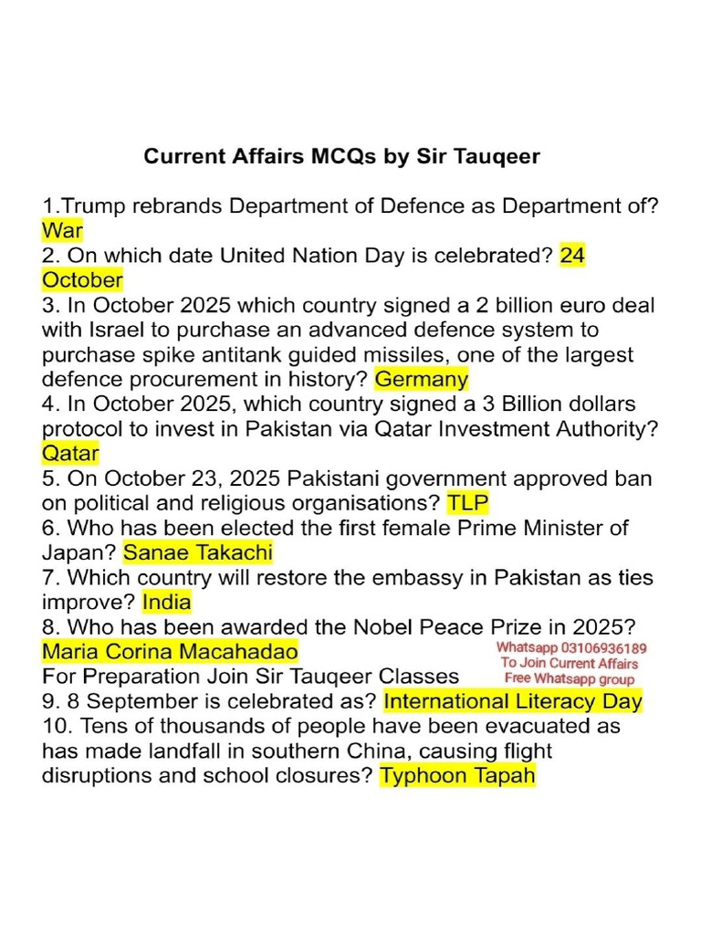 Current Affairs 2025 Part 1 | PDF
