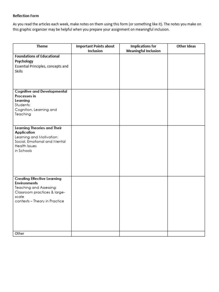Reflection Form | PDF
